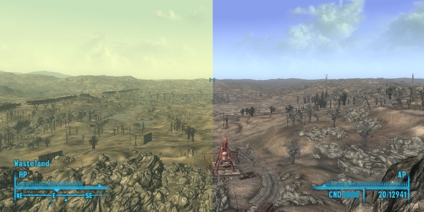 The graphical comparison between regular Fallout 3 and the Fellout mod