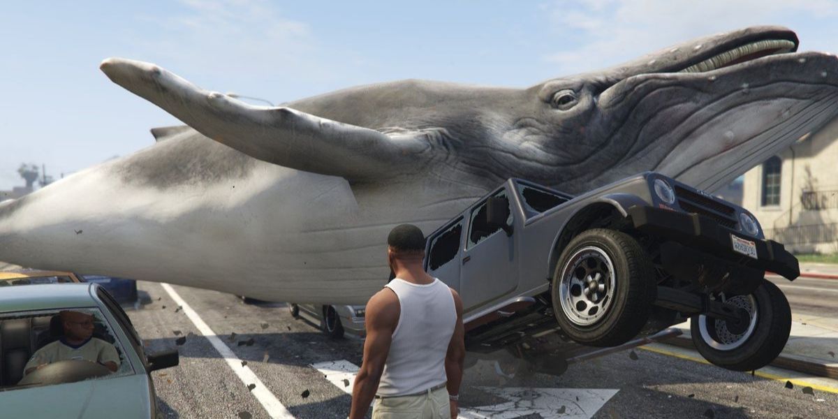 Humpback whale on top of a car in GTA online