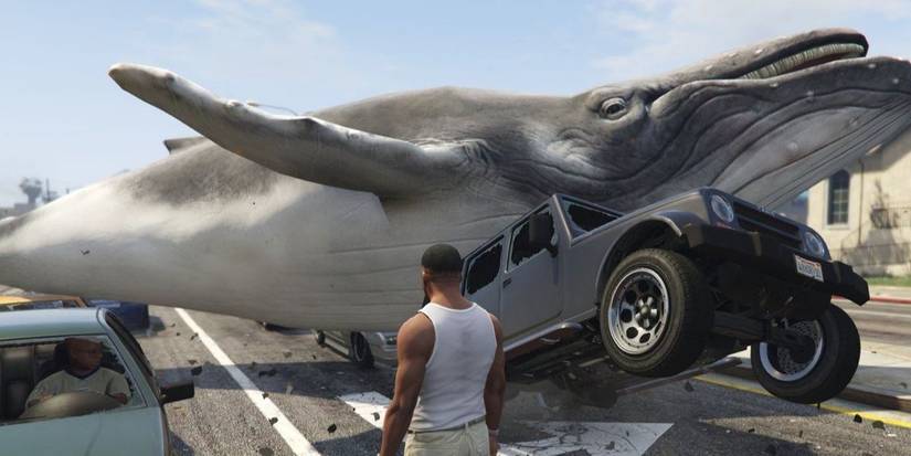 Humpback whale on top of a car in GTA online