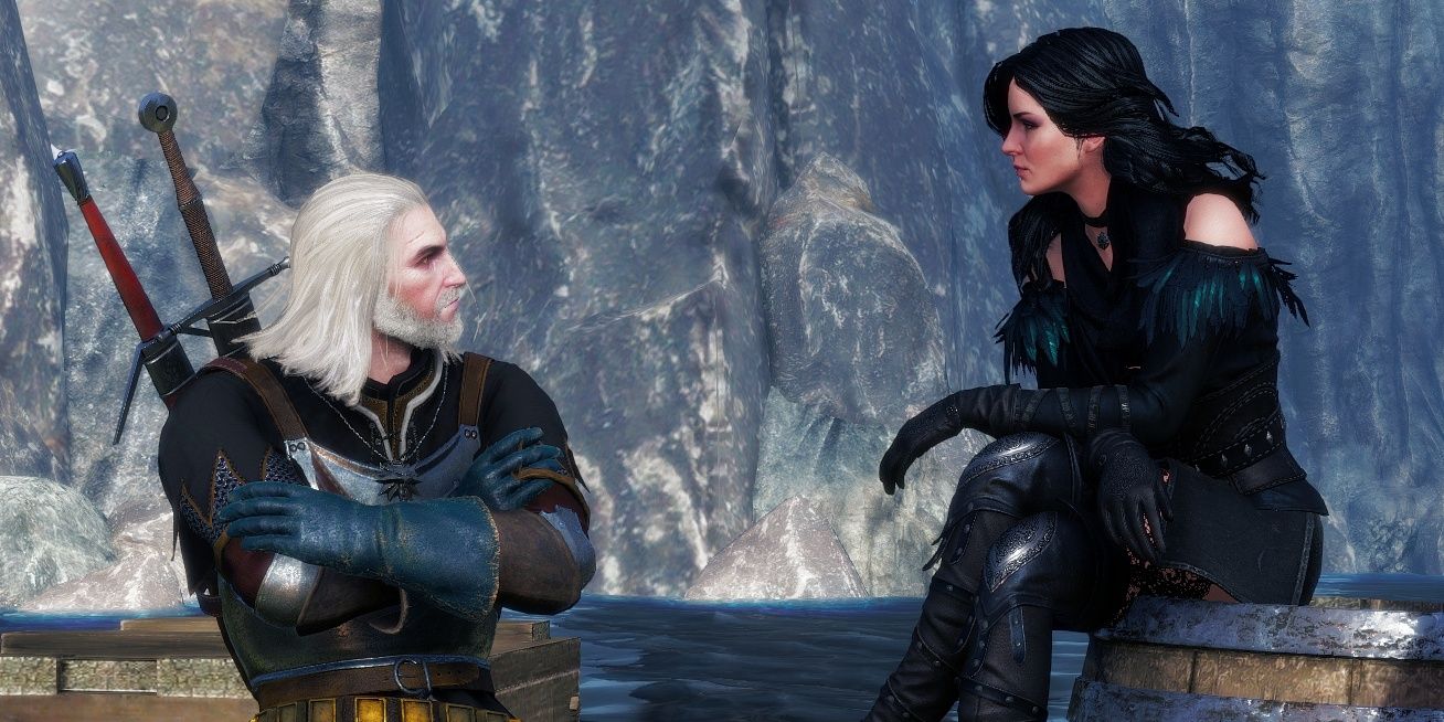 Geralt and Yennefer talking in Skellige