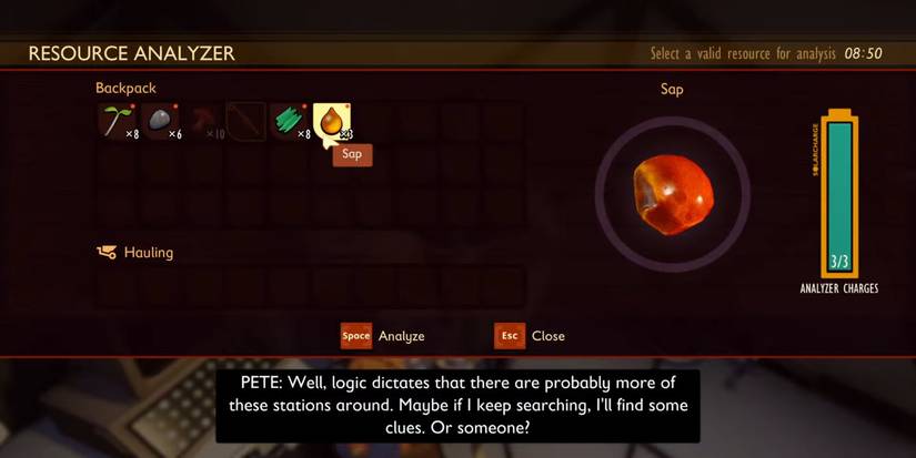 Sap being analyzed in the survival game Grounded.