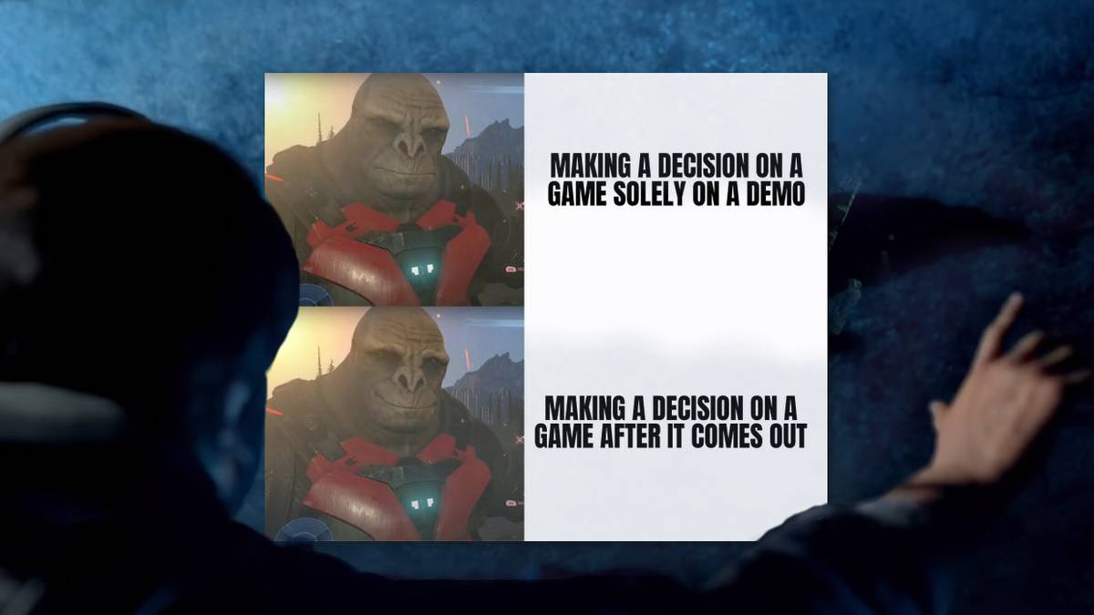 A soldier wipes away frost, revealing Craig the Halo Infinite Brute.