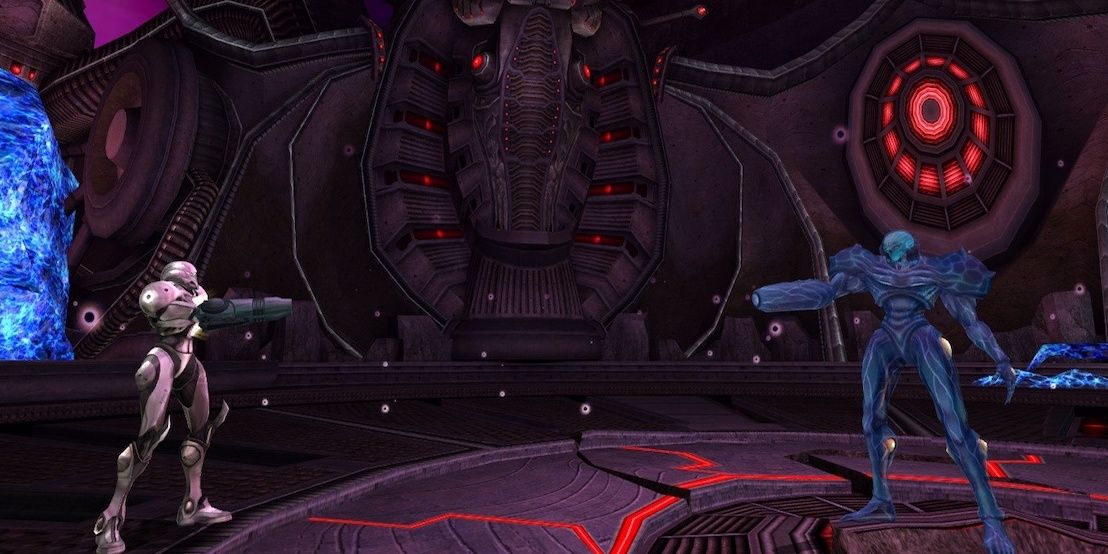 Dark Samus against Samus Aran in Metroid 2: Echoes