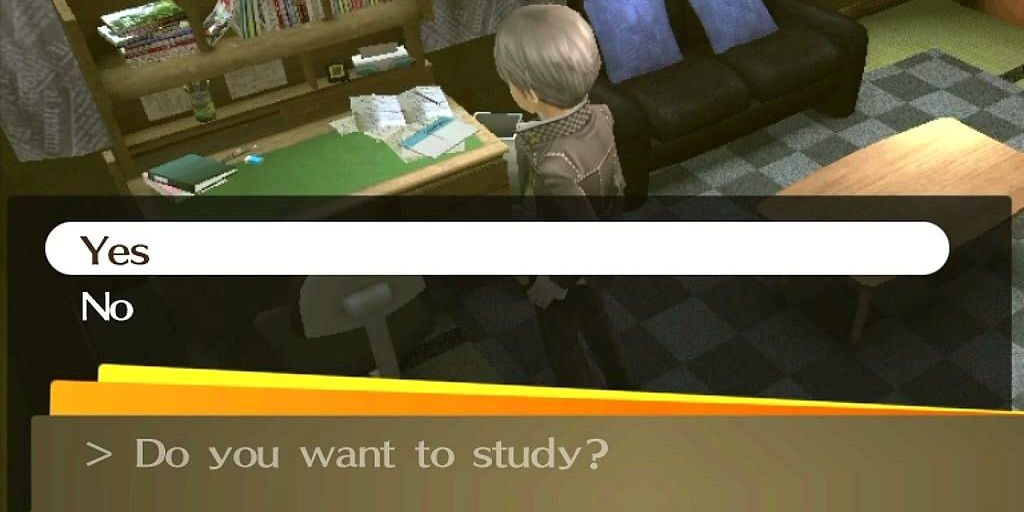 The protagonist studying in Persona 4