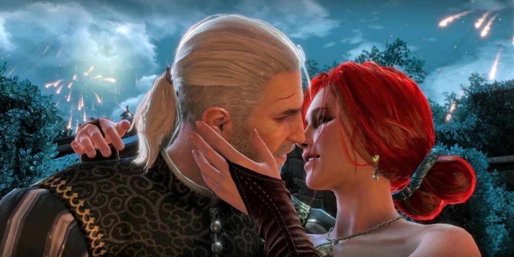 Triss and Geralt kissing in The Witcher 3