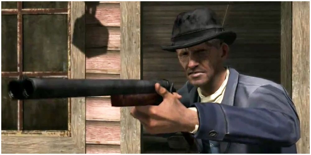 Red Dead Redemption Clyde Evans pointing a gun