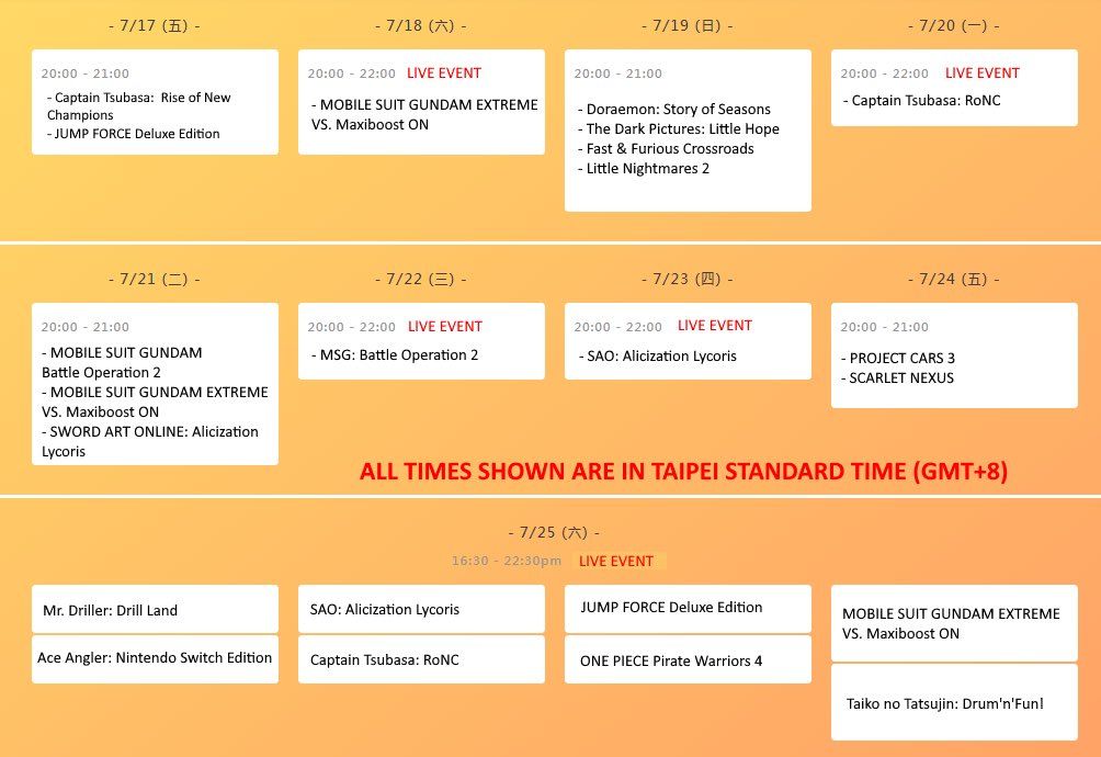 bandai schedule