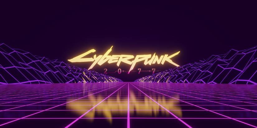 glowing cyberpunk logo on purple background