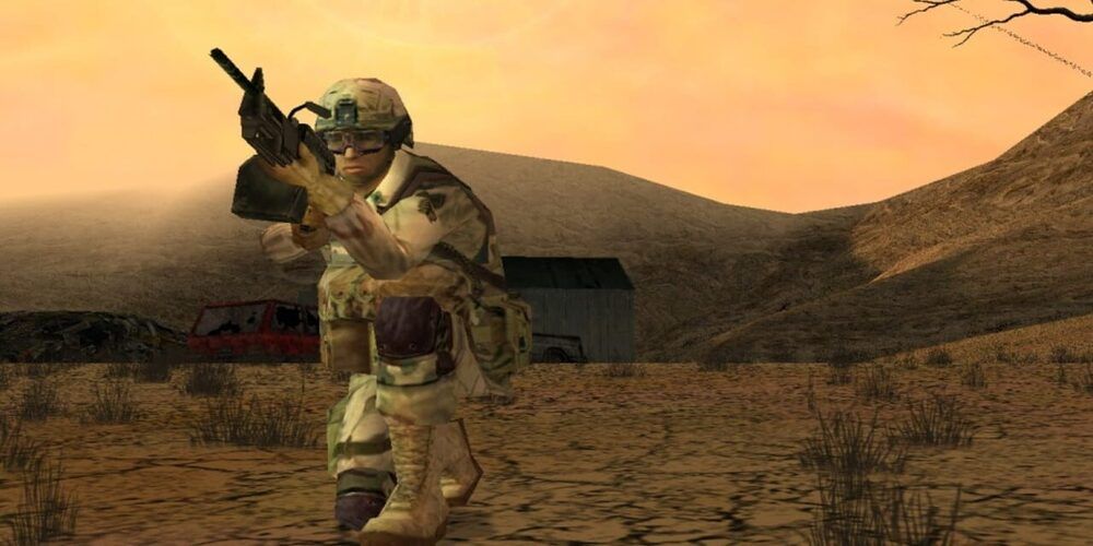 Soldier crouching in Ghost Recon: Desert Siege