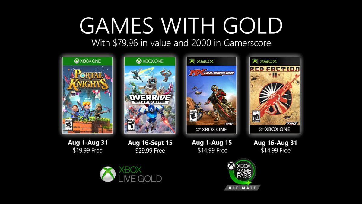 xbox free games with gold august 2020