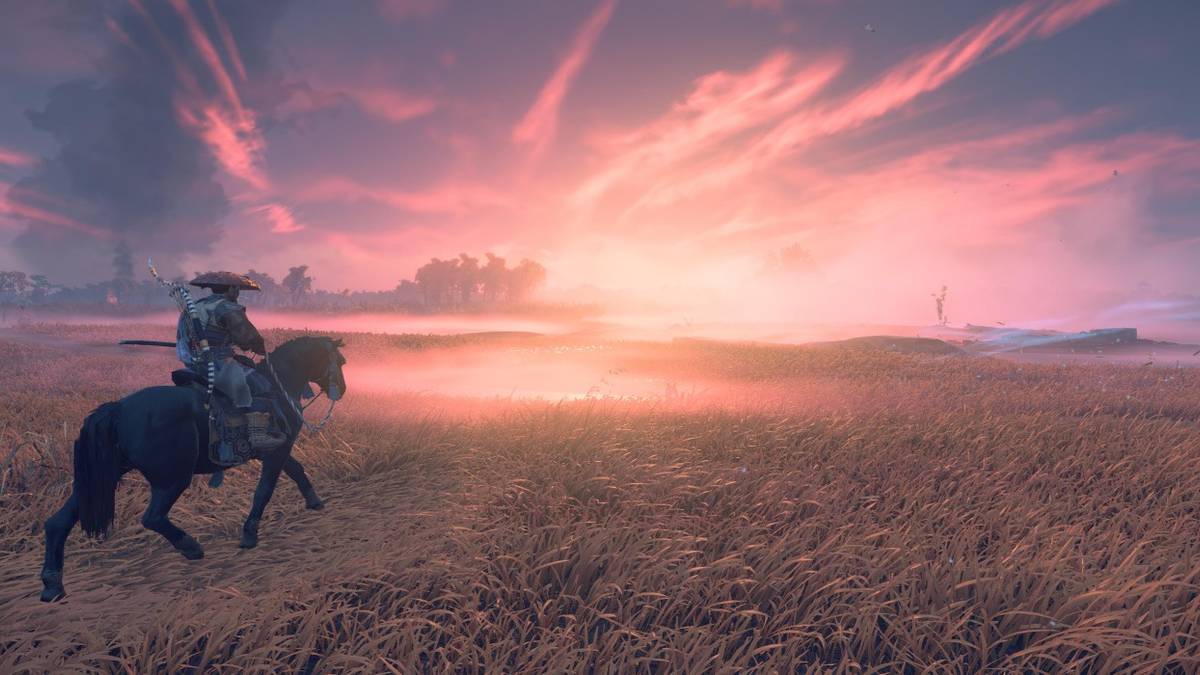 ghost of tsushima field at dawn screenshot