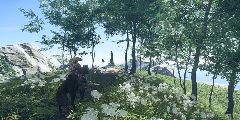 ghost of tsushima white flower field with shrine