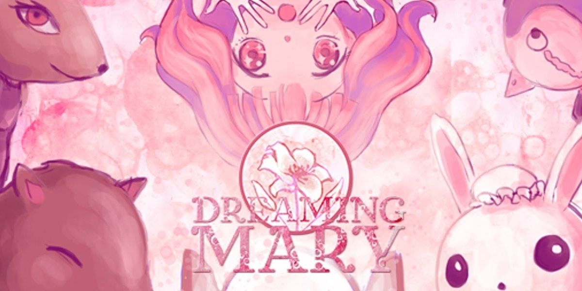 Mary and four animals arranged around the title logo in Dreaming Mary