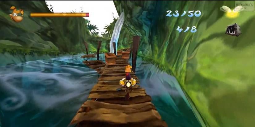 Rayman on a bridge in Rayman 2: The Great Escape