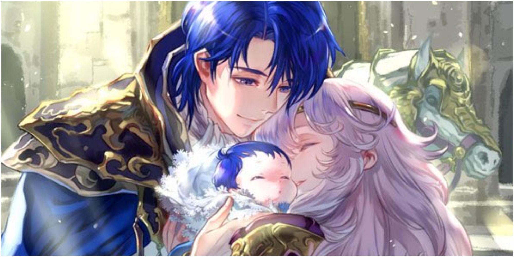 Sigurd and Deirdre with their child in Fire Emblem: Cipher