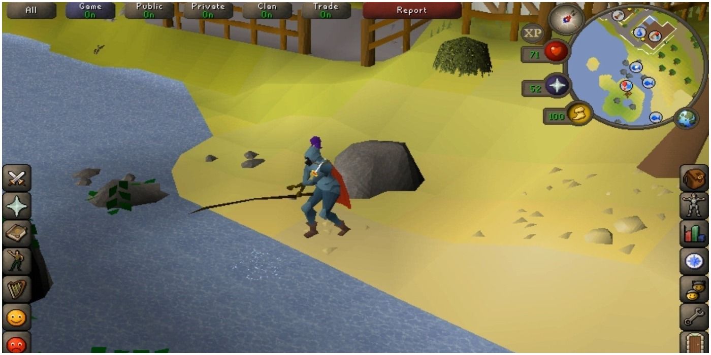 Игрок ловит рыбу в Old School RuneScape