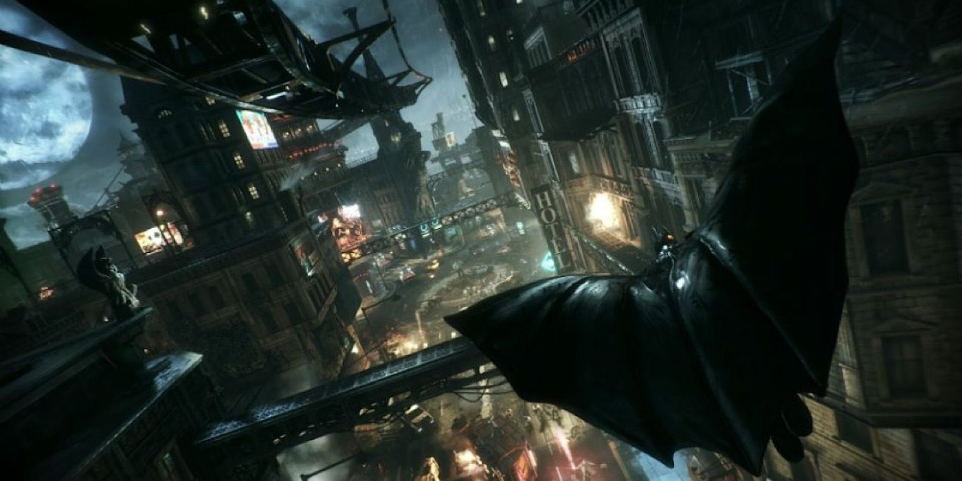 Batman gliding in Batman: Arkham City