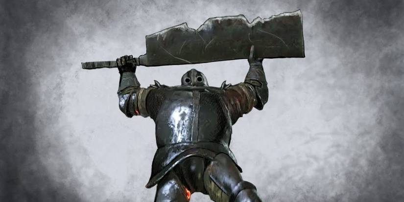 art of a player in armor doing the special overhead attack.