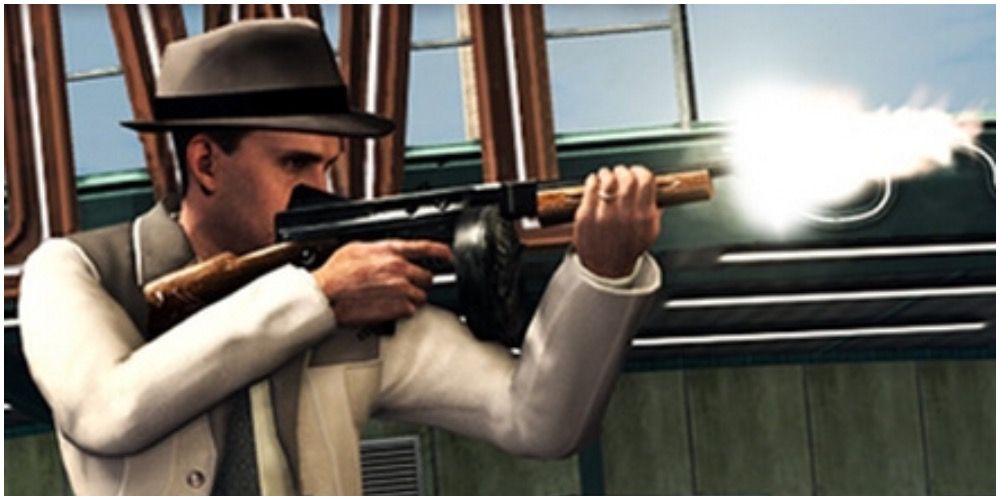 Cole Phelps shooting a gun