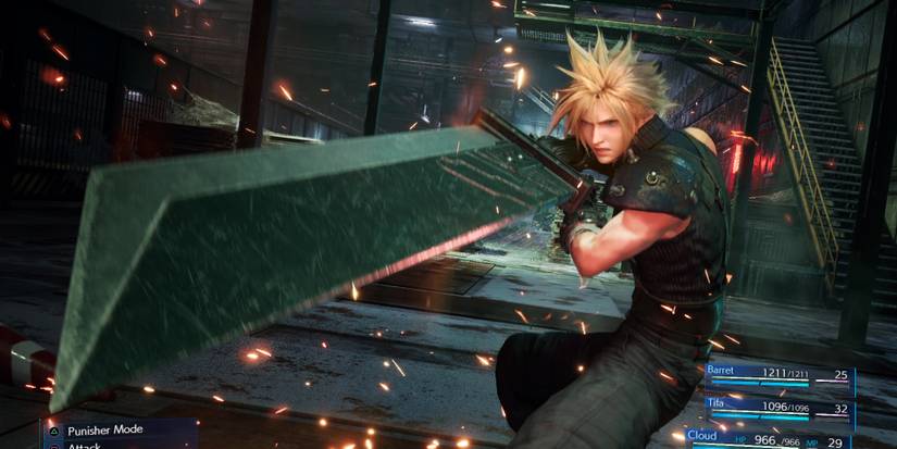 Cloud striking a pose during combat Final Fantasy 7 Remake
