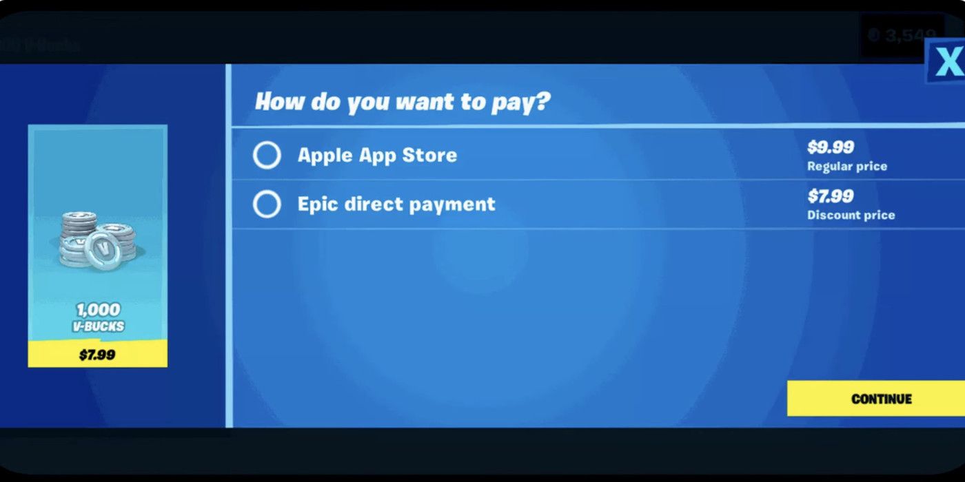 Players could purchase V-bucks directly from the Epic Games store for less money.