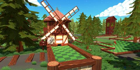 A windmill on one of the holes in Golf With Your Friends