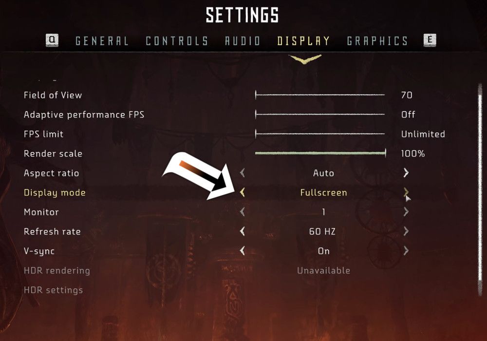 Change the display settings to Fullscreen in Horizon: Zero Dawn.