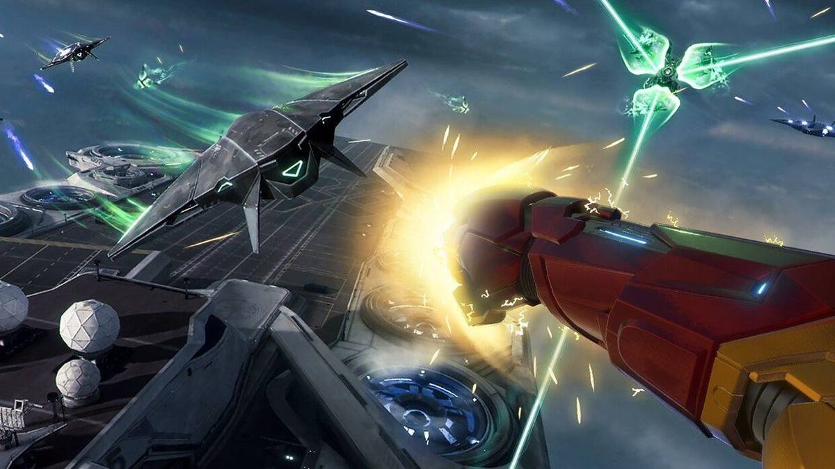 Iron Man Vr shooting enemies in space