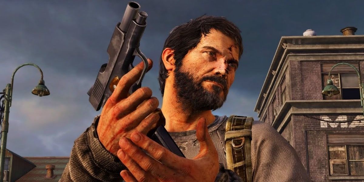 Joel with a pistol in The Last of Us