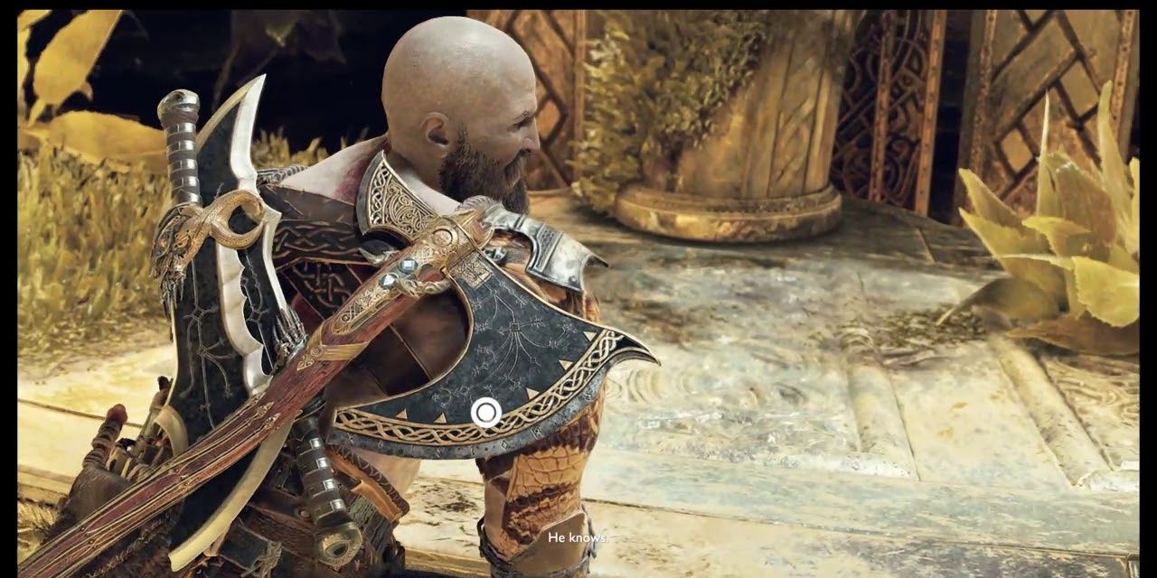 Kratos with his back to the camera.