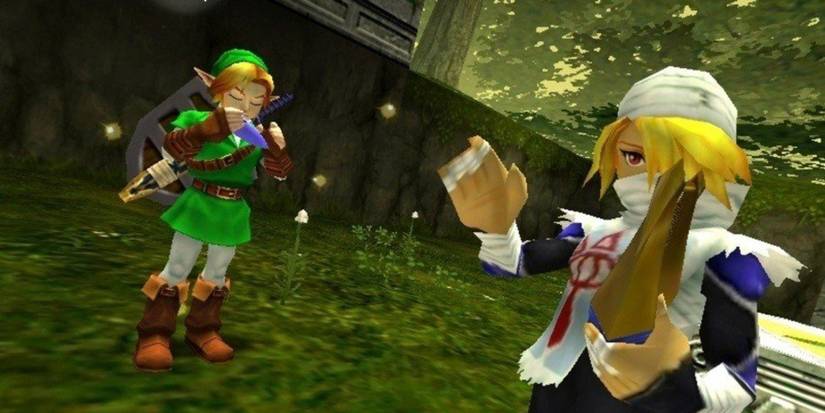 Link playing an Ocarina with Sheikh