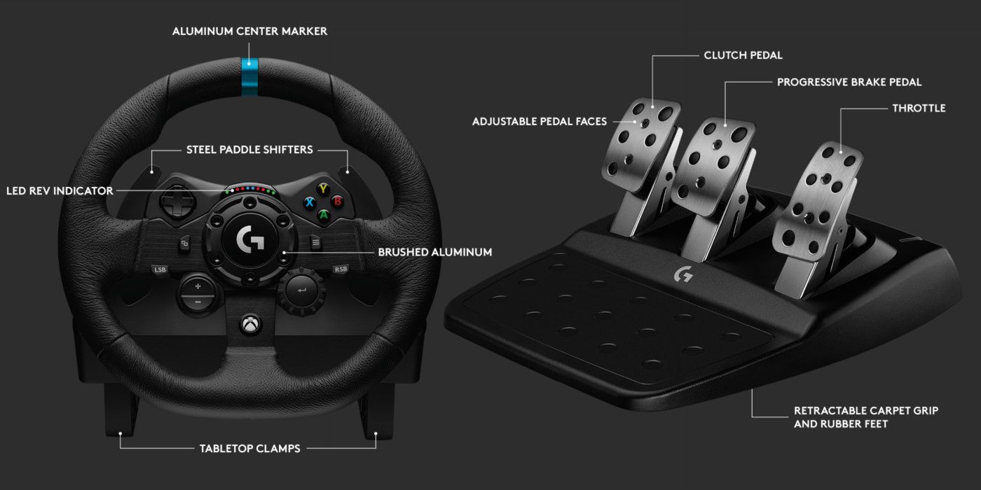 The logitech G923 steering wheel and pedals.