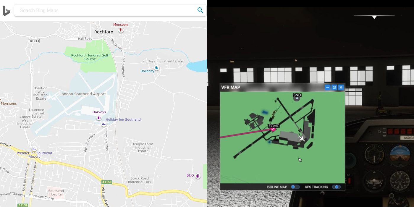 Virtual pilots can use Bing maps to help navigate in Microsoft Flight Simulator.