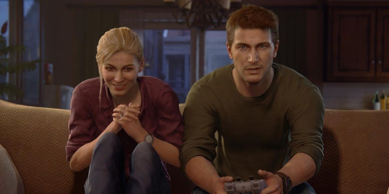 Нейтан и Елена играют в краш Uncharted 4