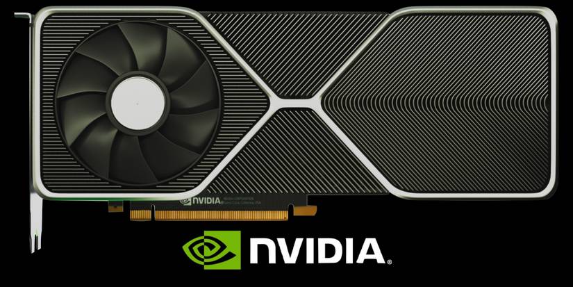 Horizontal GeForce RTX 3080 graphics card with Nvidia logo