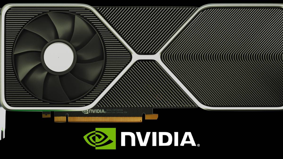 Horizontal GeForce RTX 3080 graphics card with Nvidia logo