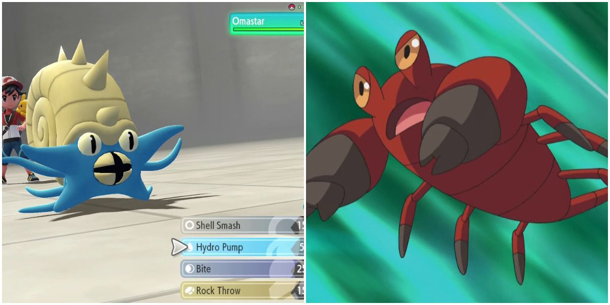 Pokémon split image Omastar Dwebble