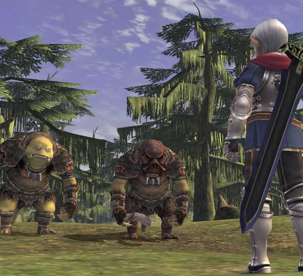 Final Fantasy 11 character standing up to monsters