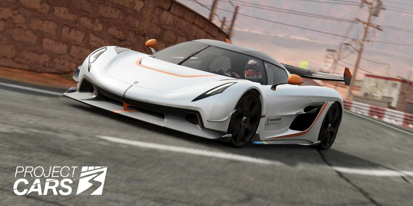 White koenigsegg in Project Cars 3 with logo