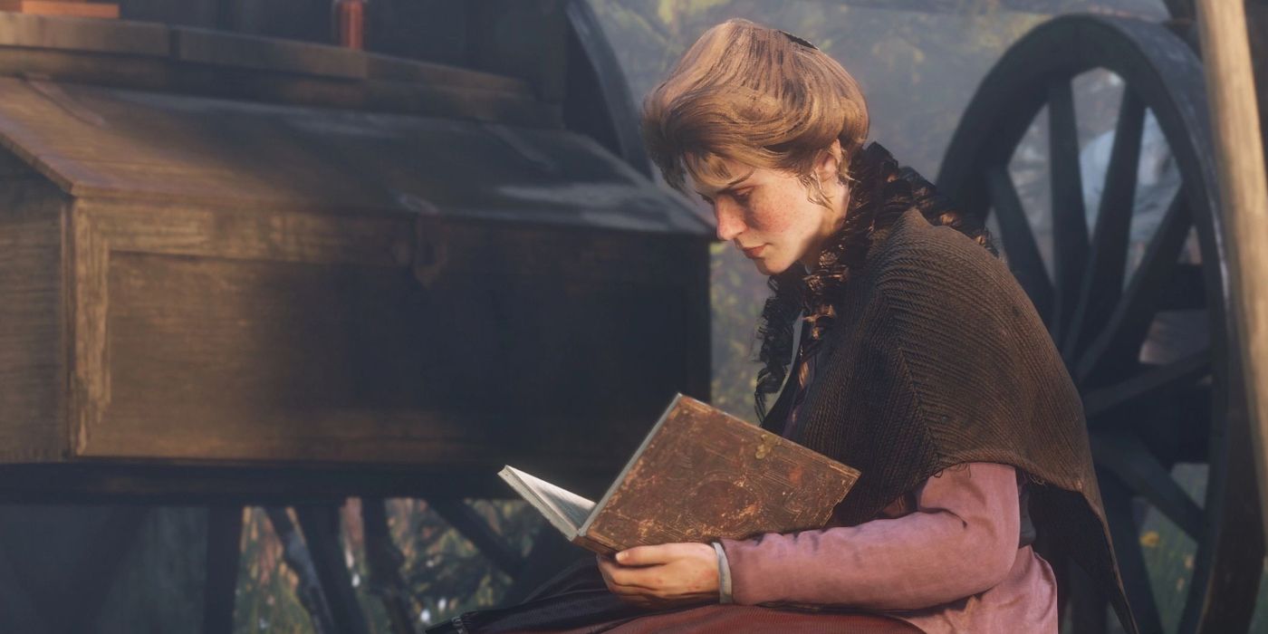Mary-Beth reading in Red Dead Redemption 2
