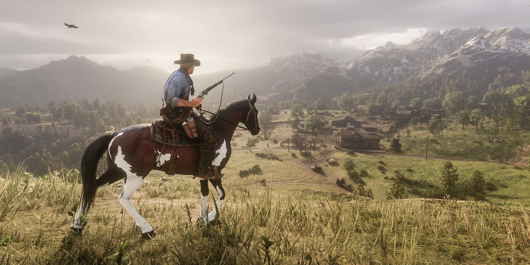Red Dead Redemption 2 Arthur Riding A Horse On A Ridge
