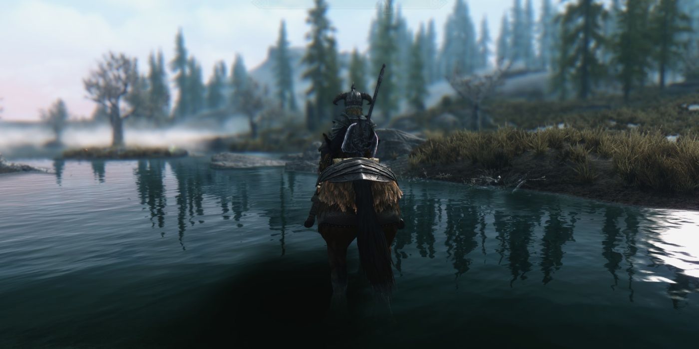 Horse walking on water in Skyrim