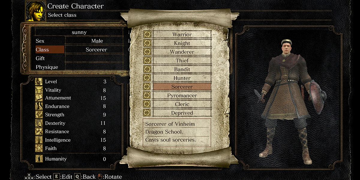 The Sorcerer class in Dark Souls