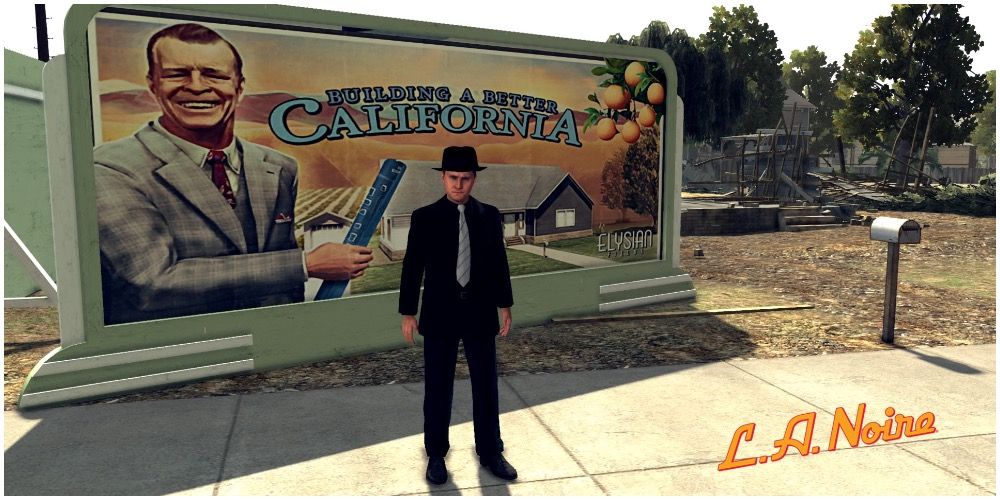 Cole Phelps standing in front of a billboard