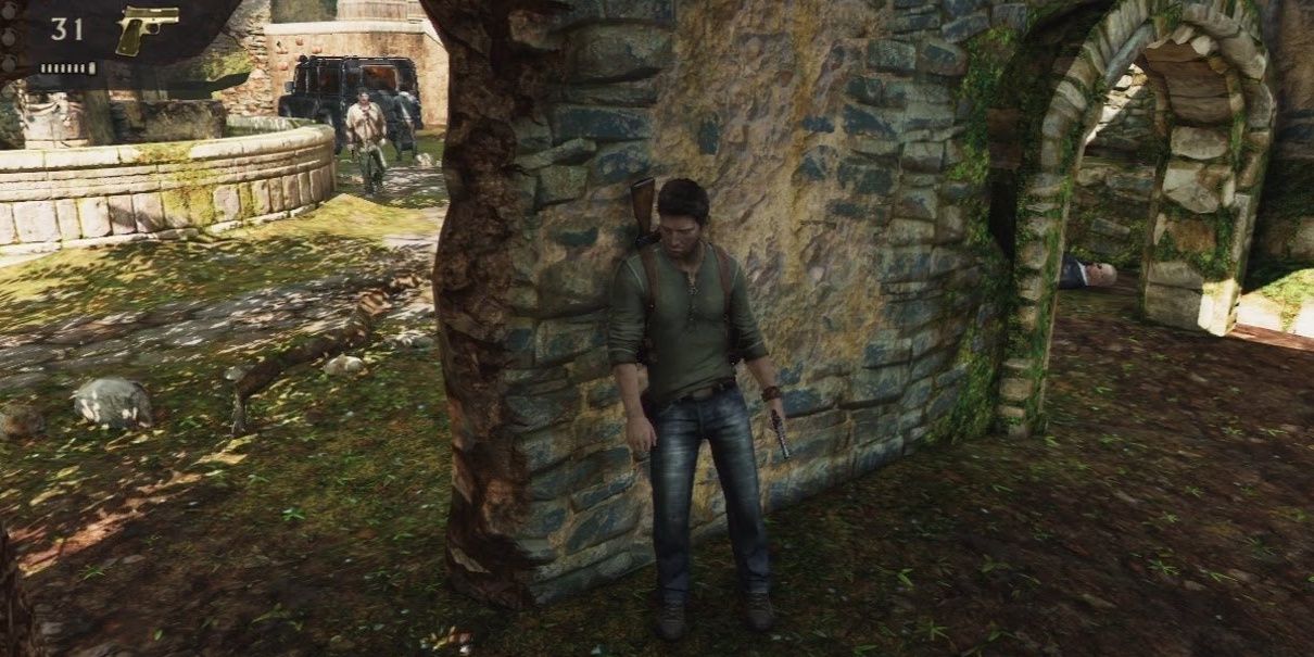 Nathan being stealthy in Uncharted