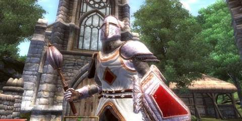 A character wearing armor in Elder Scrolls 4 Oblivion