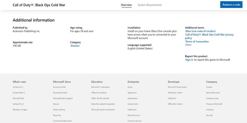 call of duty black ops cold war microsoft size