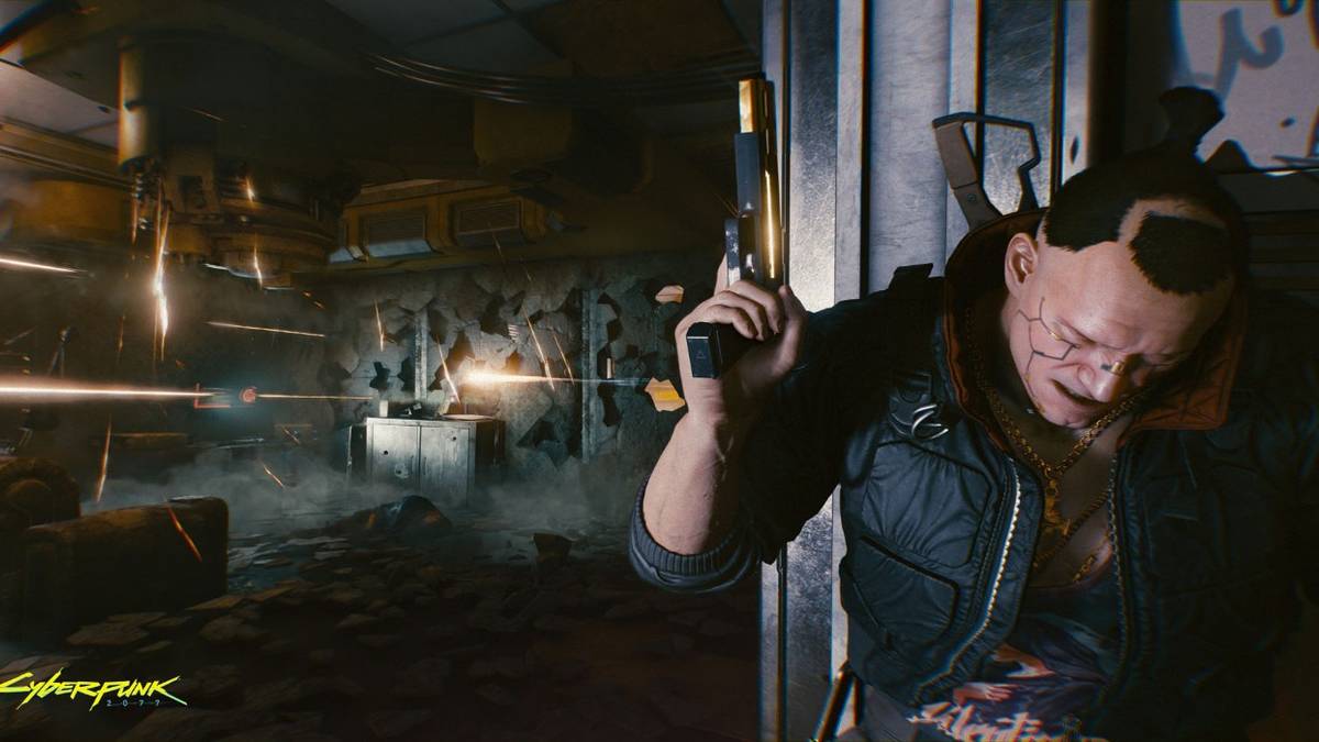 cyberpunk 2077 gunfire hiding behind wall