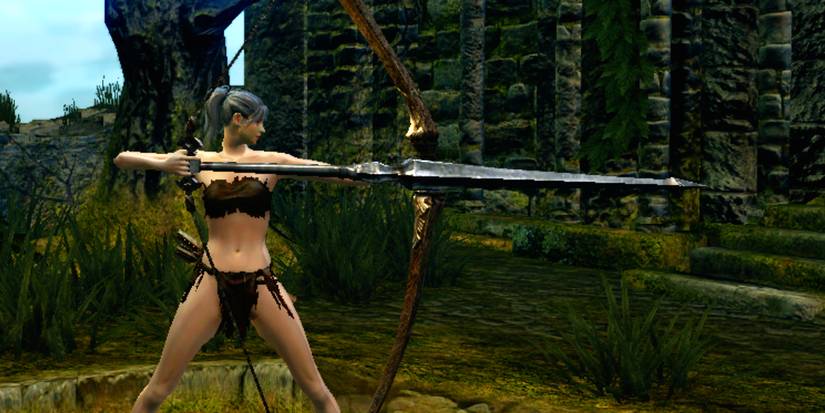 player using a massive bow