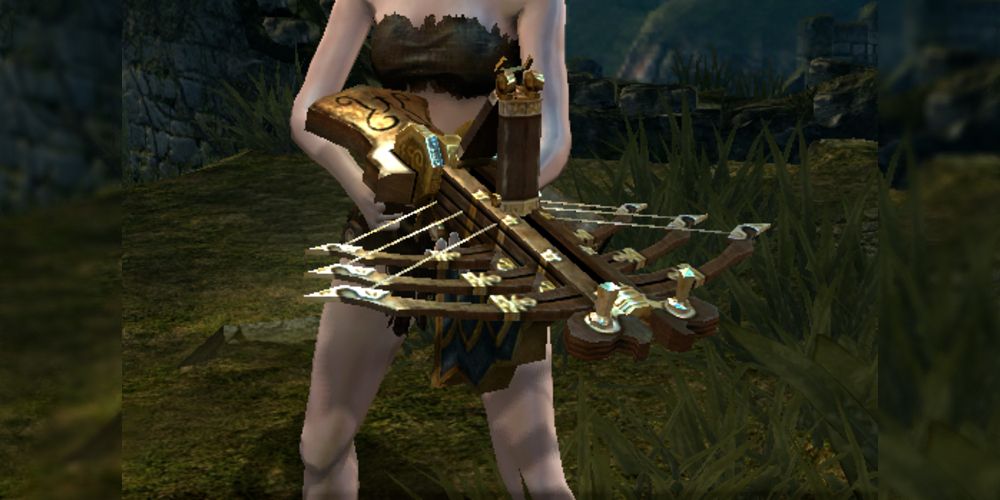 player holding a unique rapid fire crossbow